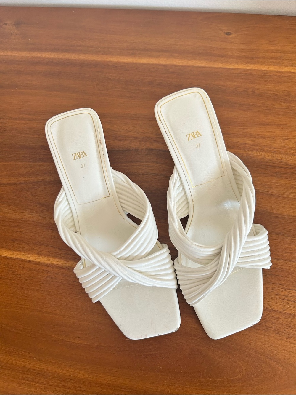 Zara Cream Twisted Strap Slide Mules